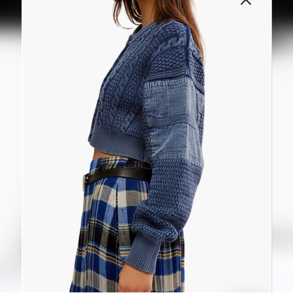 We The Free Blue Cable Knit Cropped Cardigan - Picture 3 of 8